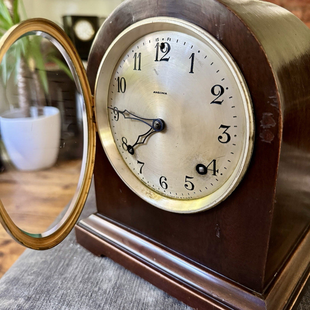Antique Ansonia American Mantel Clock c1900 Rack & Snail Gong Strike Serviced - Mahn and Co Clock Repairs