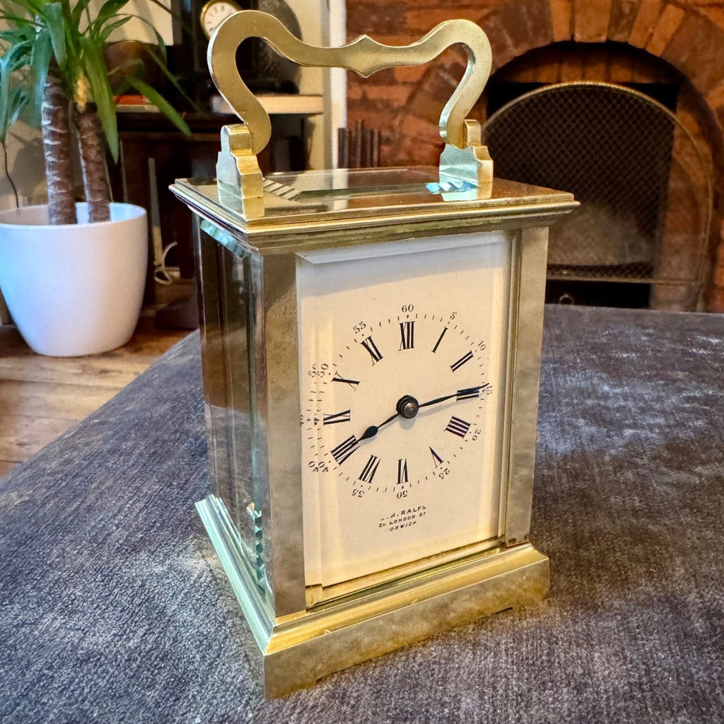 Antique French Brass Carriage Clock G R Ralfs Norwich c1880 Serviced - Mahn and Co Clock Repairs