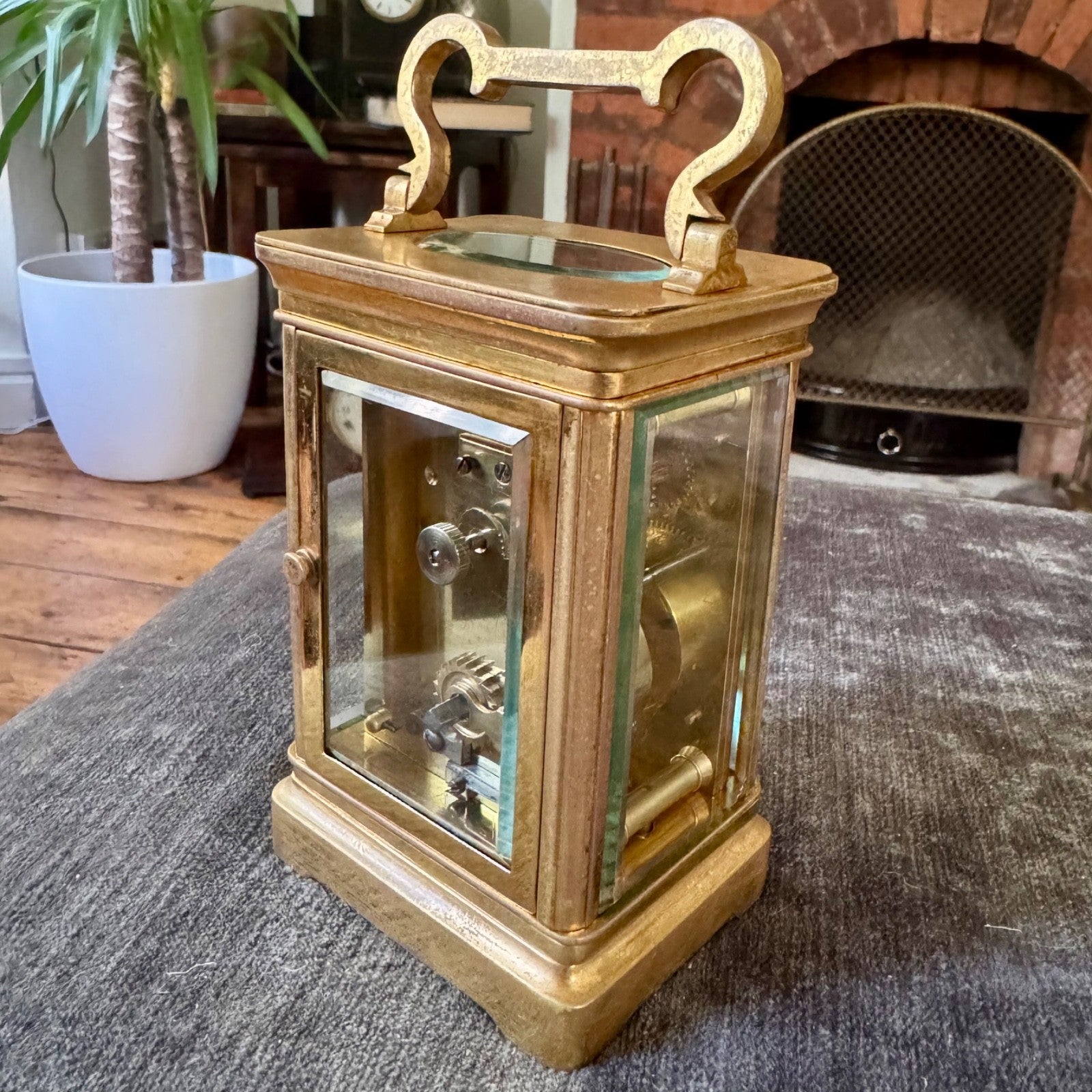Antique French Brass Carriage Clock Time Only 5 Bevelled Glasses Fully Serviced - Mahn and Co Clock Repairs