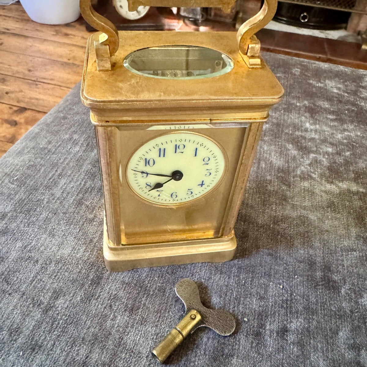 Antique French Brass Carriage Clock Time Only 5 Bevelled Glasses Fully Serviced - Mahn and Co Clock Repairs