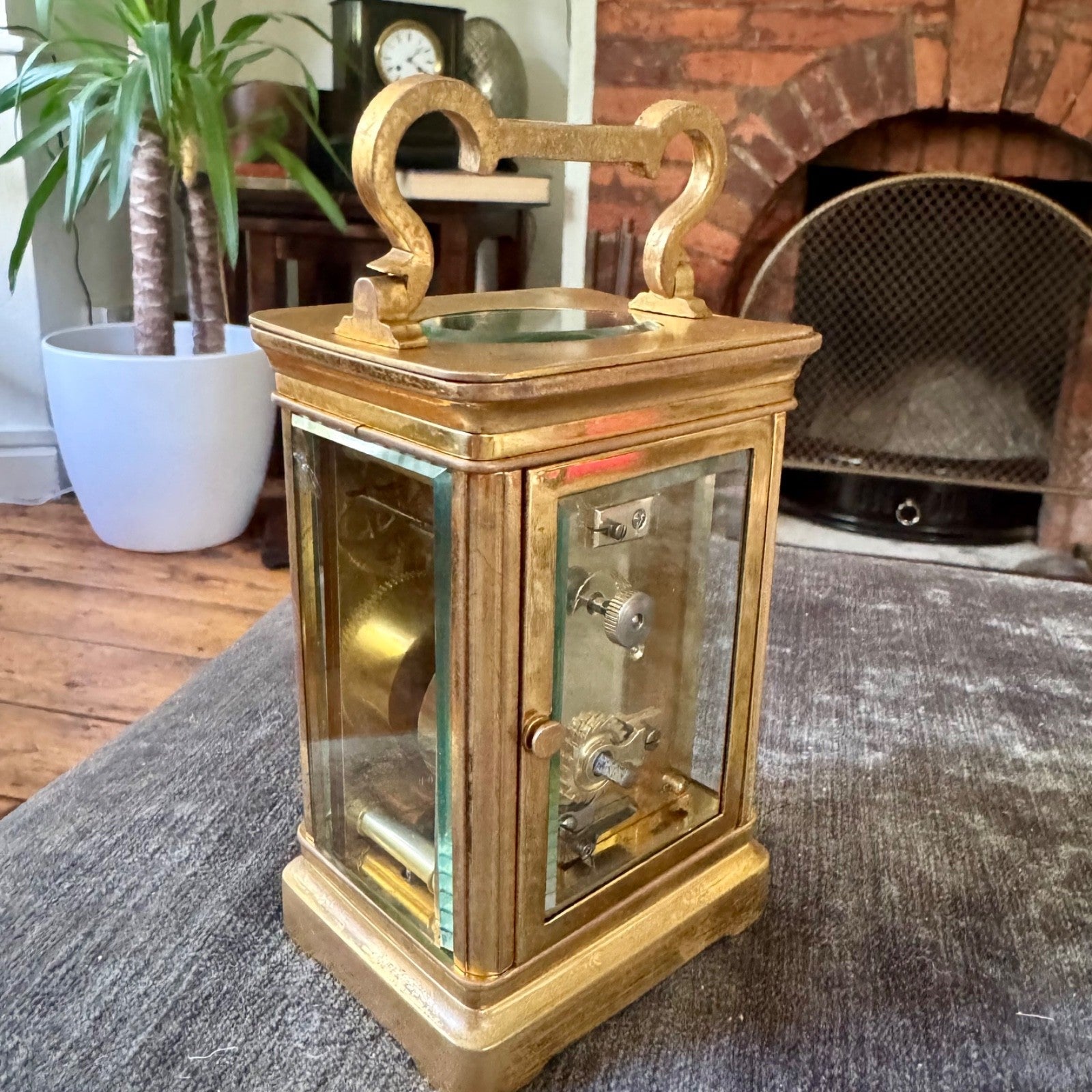Antique French Brass Carriage Clock Time Only 5 Bevelled Glasses Fully Serviced - Mahn and Co Clock Repairs