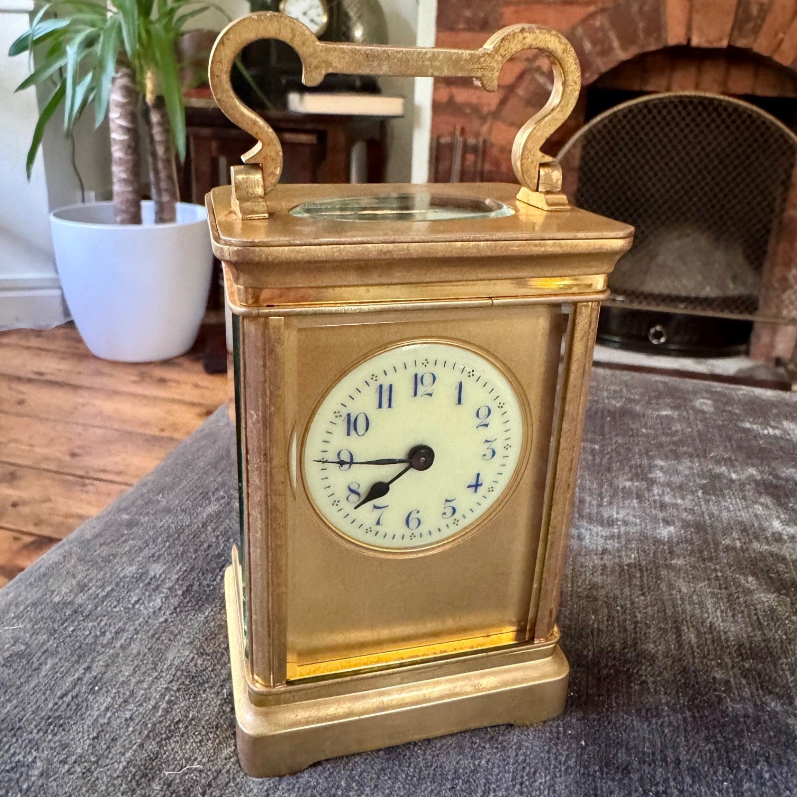 Antique French Brass Carriage Clock Time Only 5 Bevelled Glasses Fully Serviced - Mahn and Co Clock Repairs