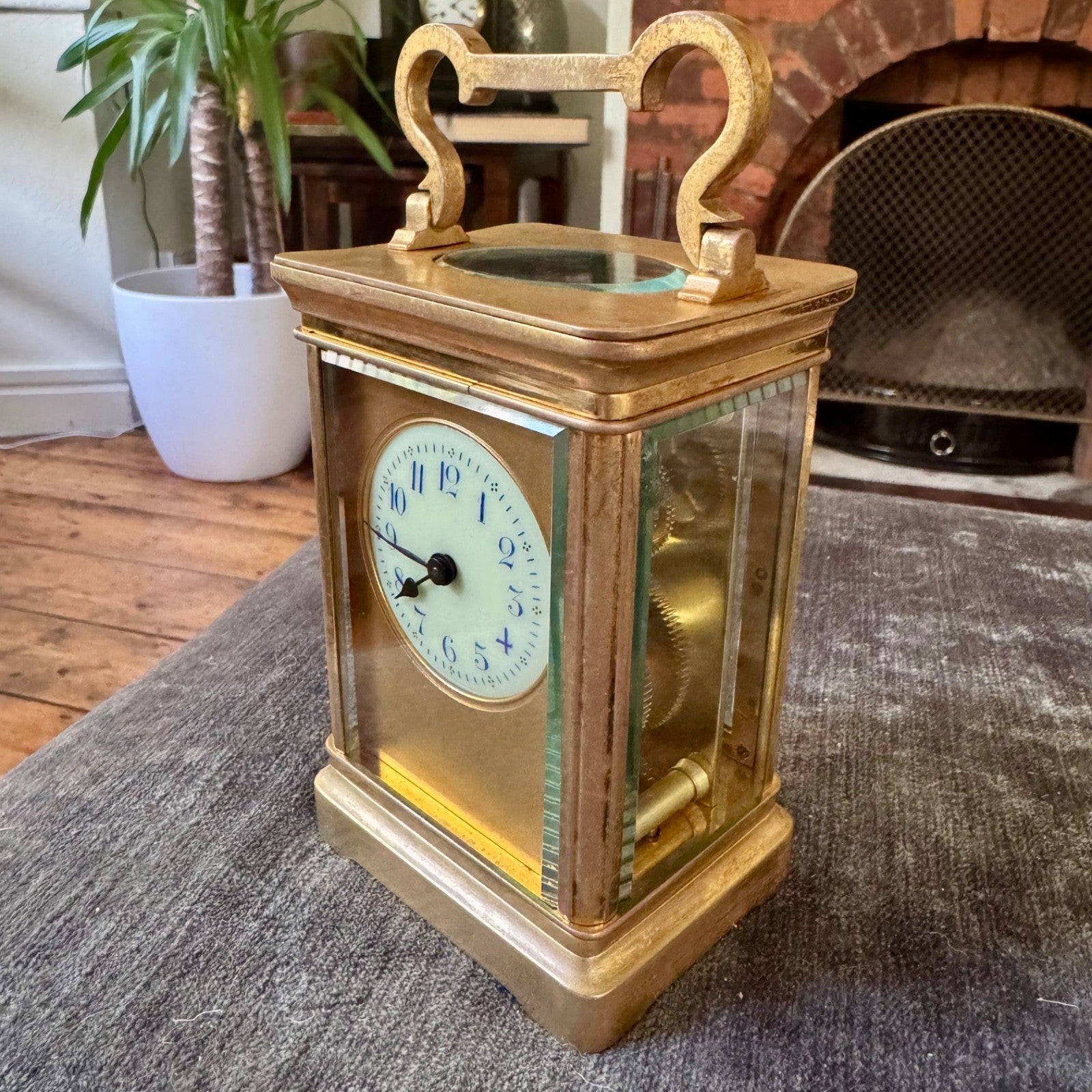 Antique French Brass Carriage Clock Time Only 5 Bevelled Glasses Fully Serviced - Mahn and Co Clock Repairs