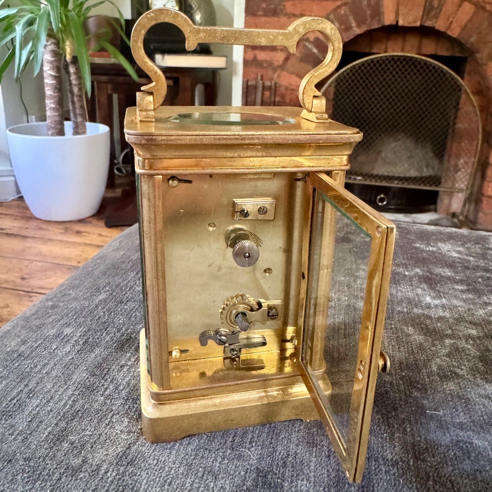 Antique French Brass Carriage Clock Time Only 5 Bevelled Glasses Fully Serviced - Mahn and Co Clock Repairs
