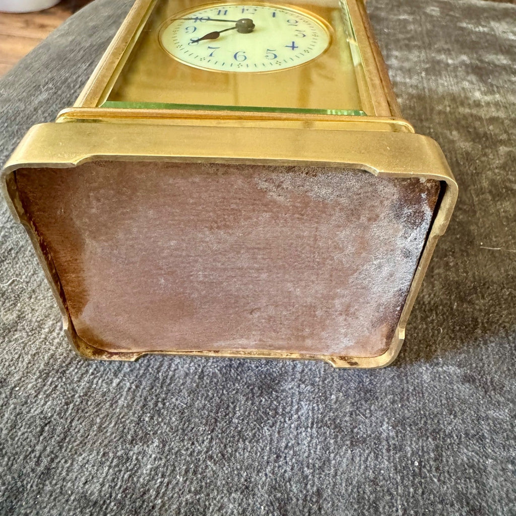 Antique French Brass Carriage Clock Time Only 5 Bevelled Glasses Fully Serviced - Mahn and Co Clock Repairs