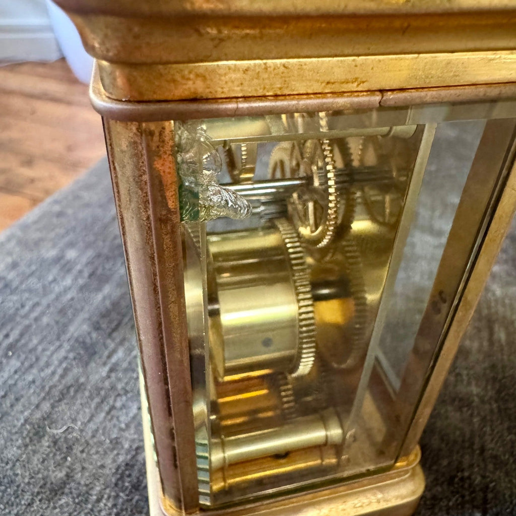 Antique French Brass Carriage Clock Time Only 5 Bevelled Glasses Fully Serviced - Mahn and Co Clock Repairs