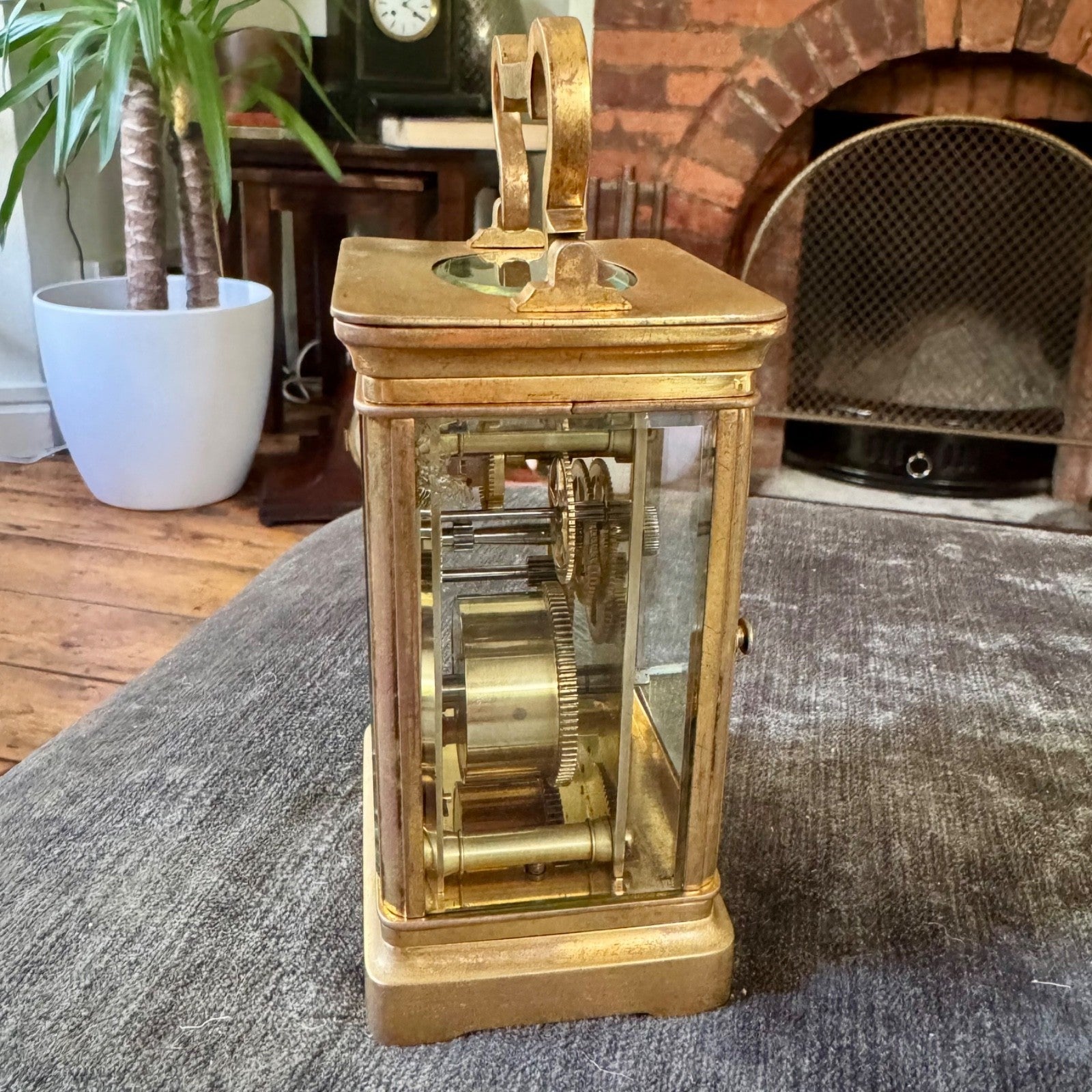 Antique French Brass Carriage Clock Time Only 5 Bevelled Glasses Fully Serviced - Mahn and Co Clock Repairs