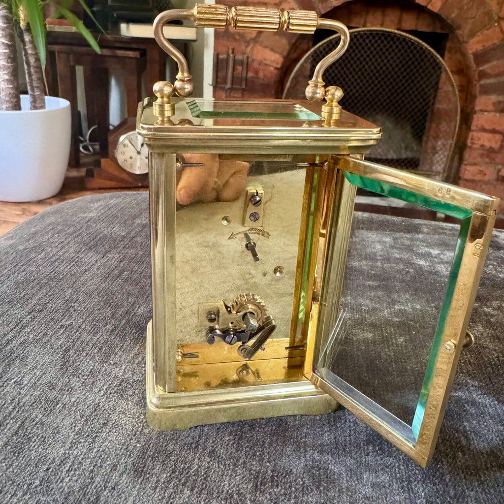 Antique French Brass Carriage Clock Time Only Fully Serviced Bevel Glass 14cm - Mahn and Co Clock Repairs