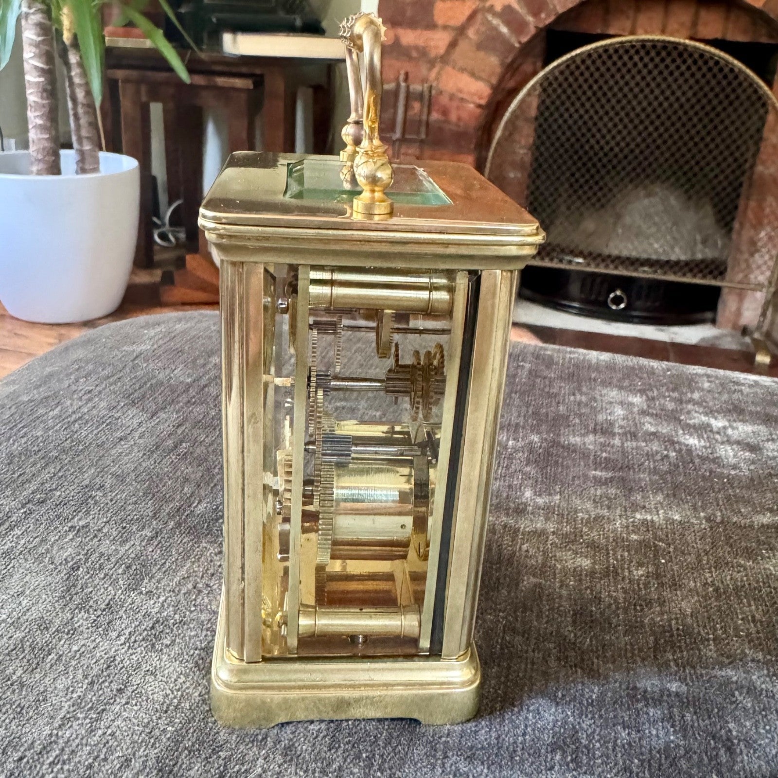 Antique French Brass Carriage Clock Time Only Fully Serviced Bevel Glass 14cm - Mahn and Co Clock Repairs