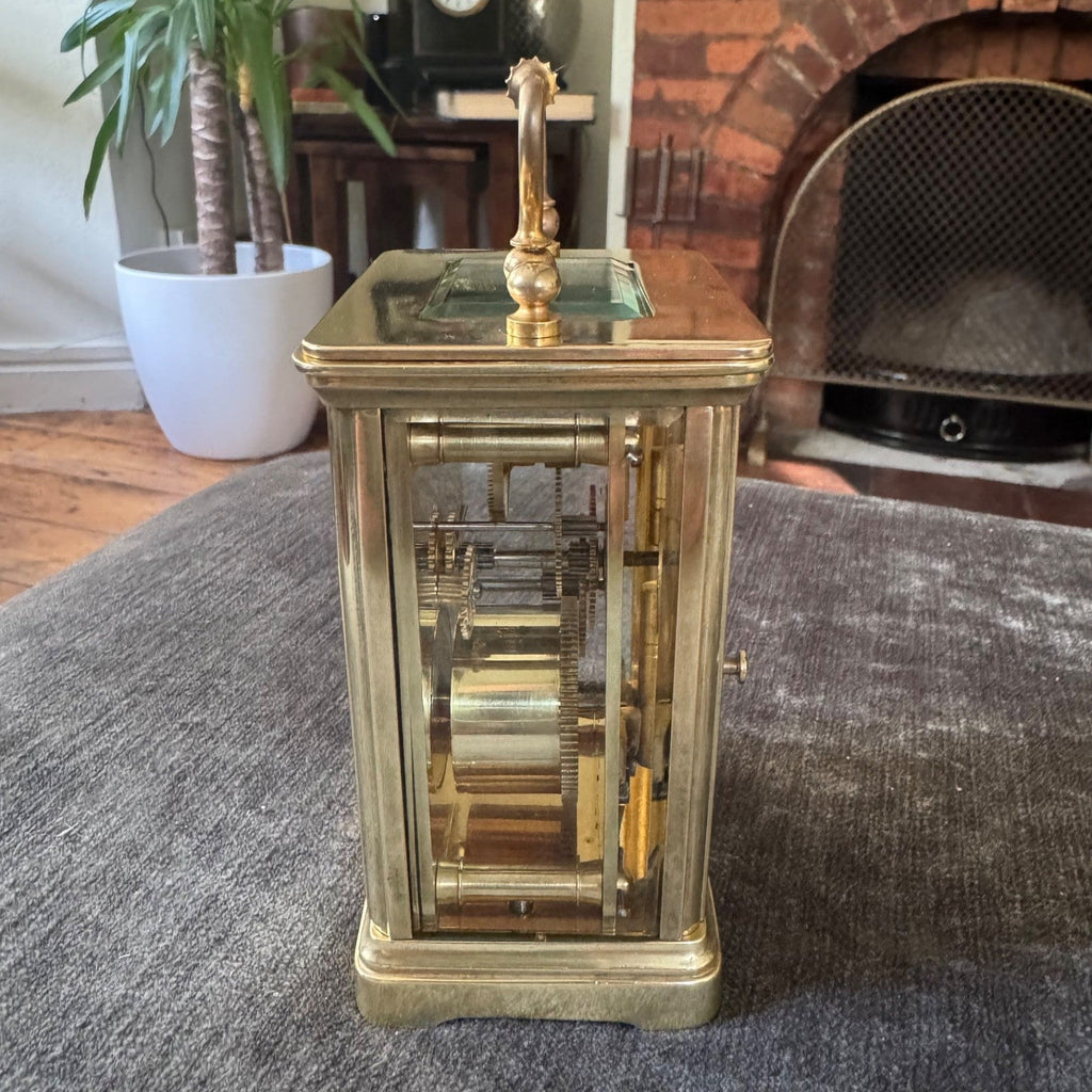 Antique French Brass Carriage Clock Time Only Fully Serviced Bevel Glass 14cm - Mahn and Co Clock Repairs