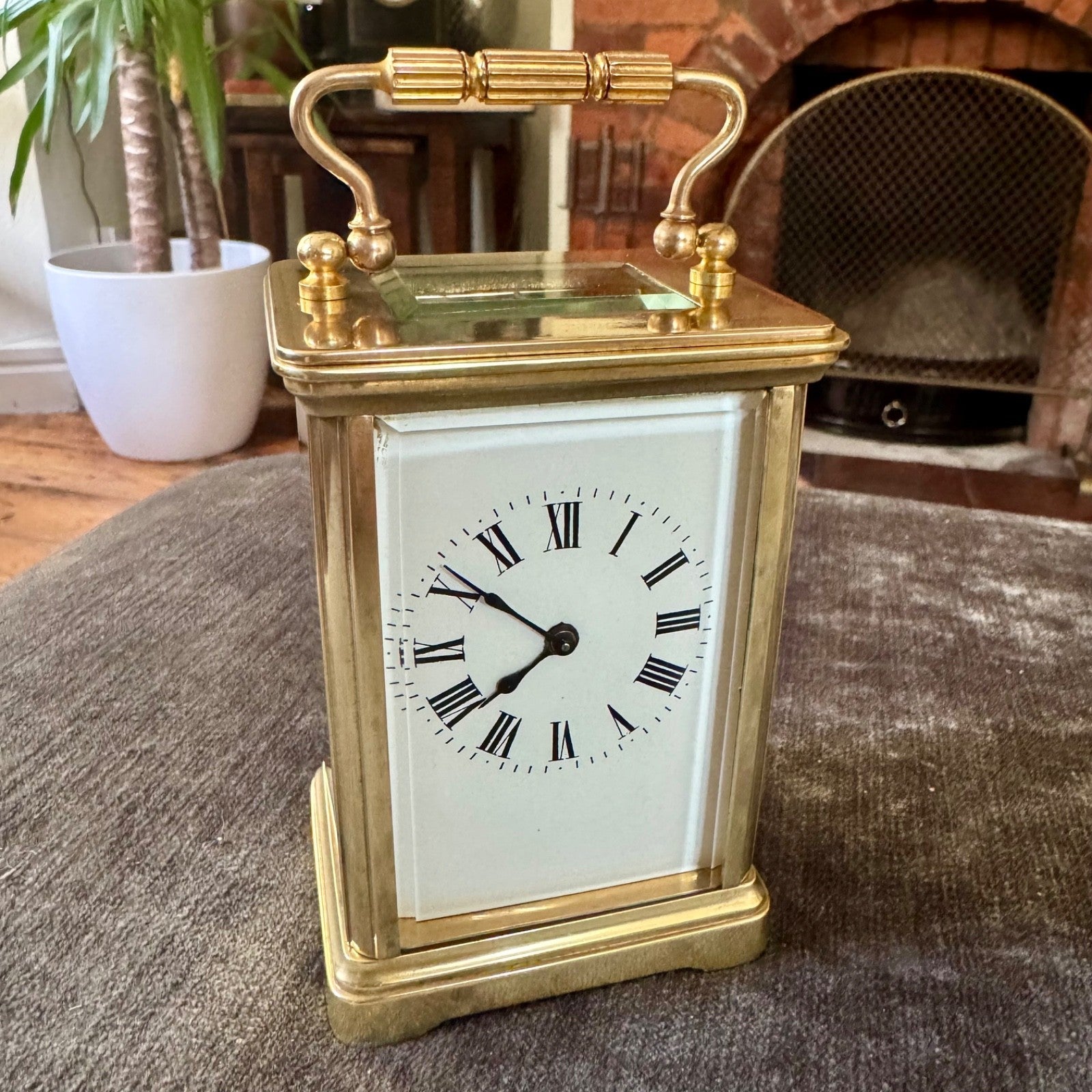 Antique French Brass Carriage Clock Time Only Fully Serviced Bevel Glass 14cm - Mahn and Co Clock Repairs