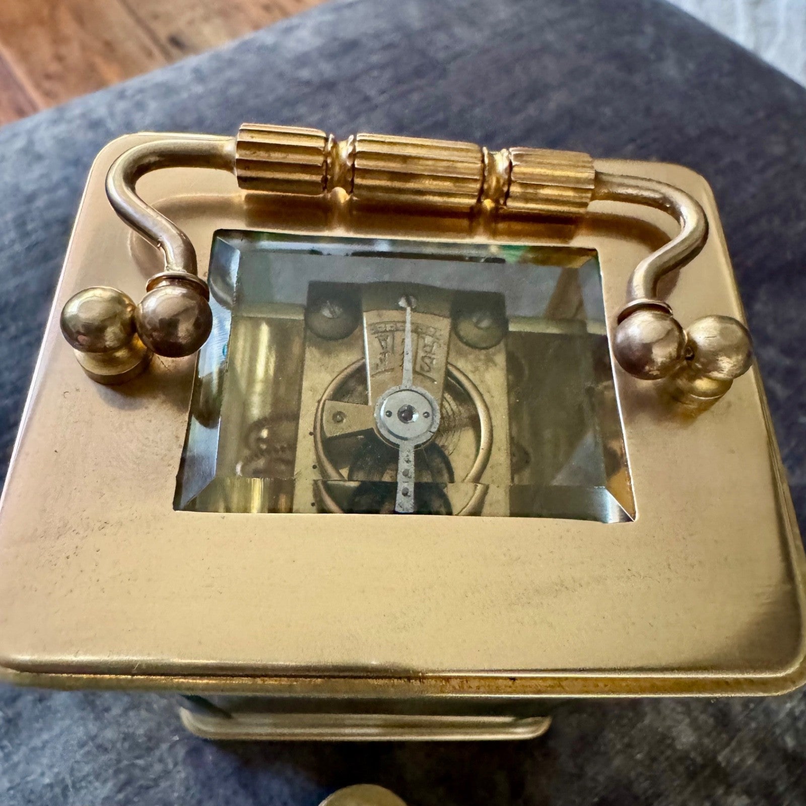 Antique French Brass Carriage Clock Time Only Fully Serviced Bevel Glass 14cm - Mahn and Co Clock Repairs