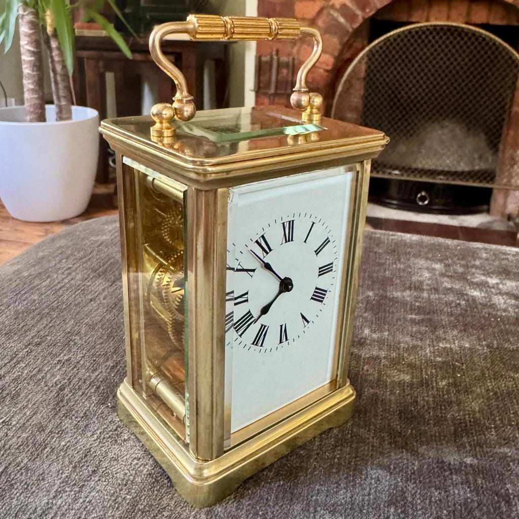 Antique French Brass Carriage Clock Time Only Fully Serviced Bevel Glass 14cm - Mahn and Co Clock Repairs