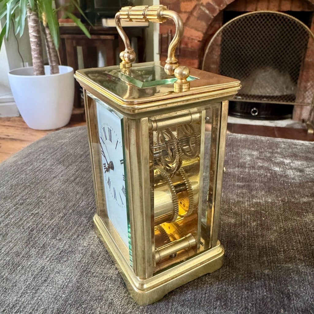 Antique French Brass Carriage Clock Time Only Fully Serviced Bevel Glass 14cm - Mahn and Co Clock Repairs