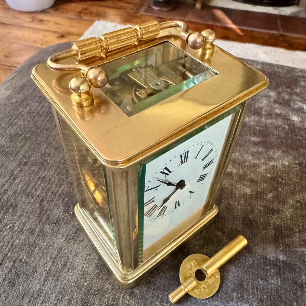 Antique French Brass Carriage Clock Time Only Fully Serviced Bevel Glass 14cm - Mahn and Co Clock Repairs