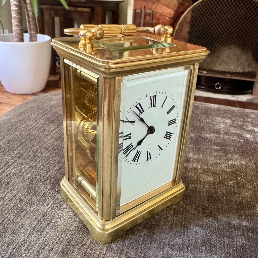 Antique French Brass Carriage Clock Time Only Fully Serviced Bevel Glass 14cm - Mahn and Co Clock Repairs
