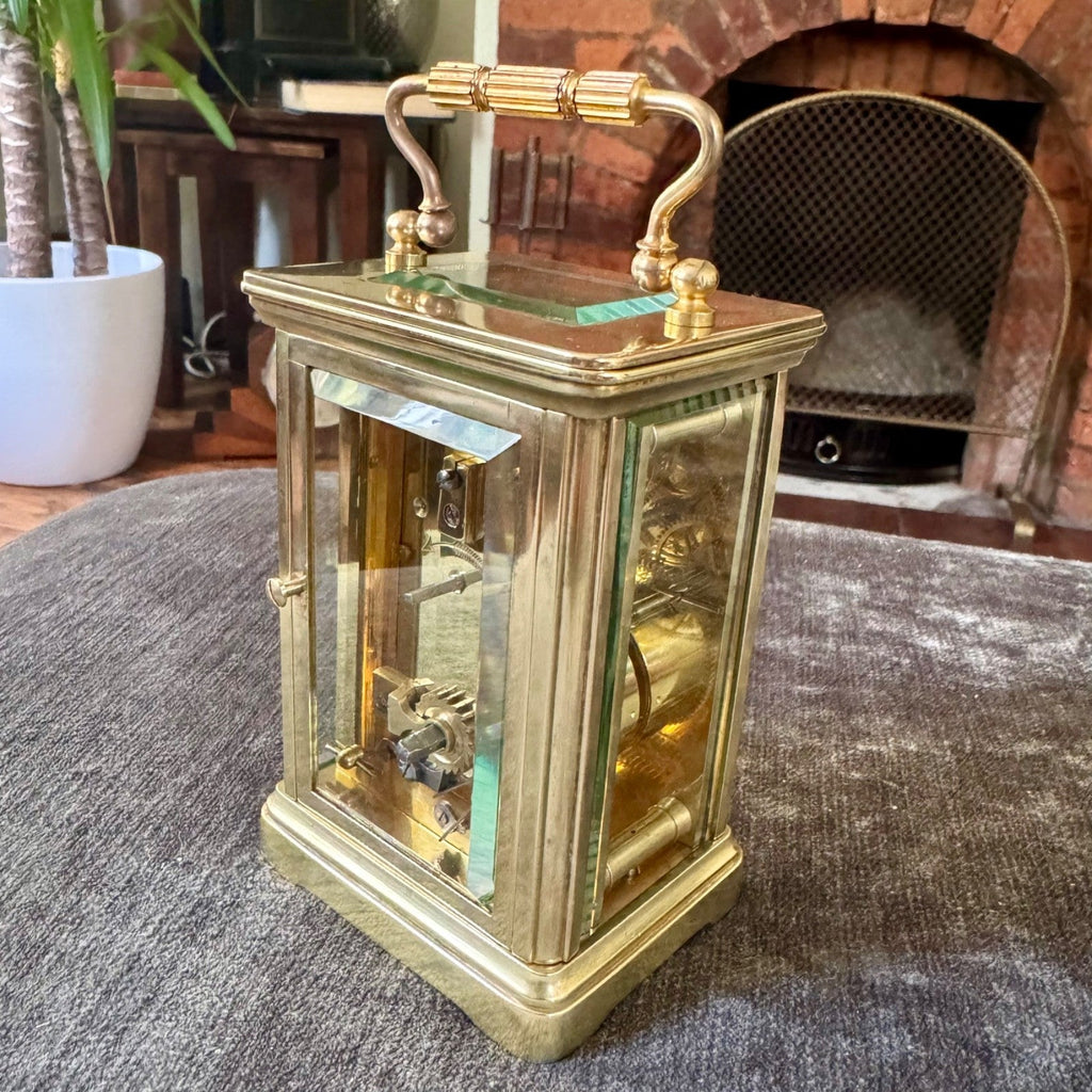 Antique French Brass Carriage Clock Time Only Fully Serviced Bevel Glass 14cm - Mahn and Co Clock Repairs