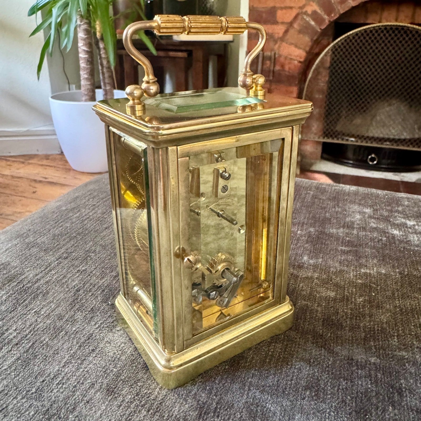 Antique French Brass Carriage Clock Time Only Fully Serviced Bevel Glass 14cm - Mahn and Co Clock Repairs