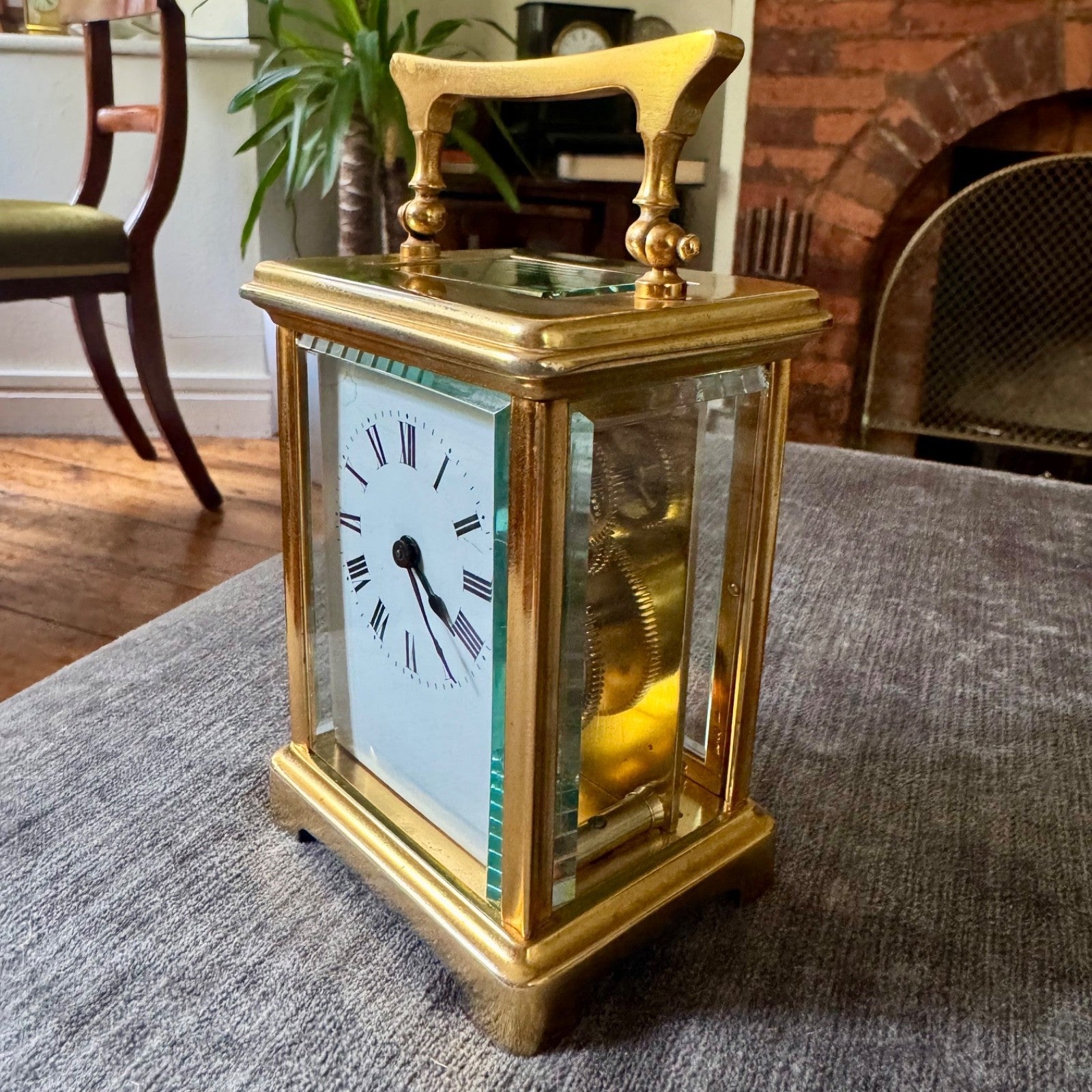 Antique French Gilt Brass Carriage Clock 8 Day Timepiece Serviced Working - Mahn and Co Clock Repairs