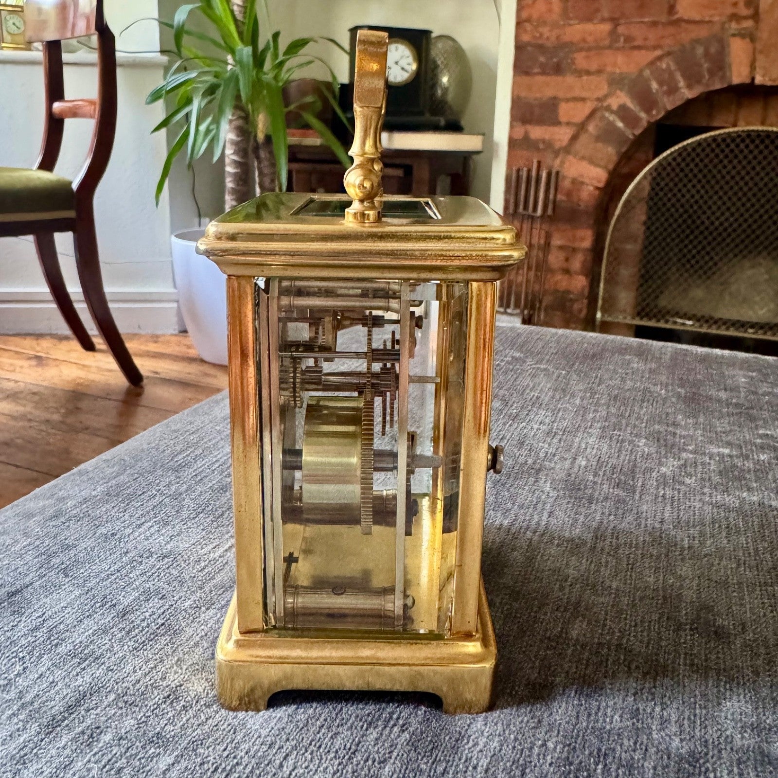 Antique French Gilt Brass Carriage Clock 8 Day Timepiece Serviced Working - Mahn and Co Clock Repairs