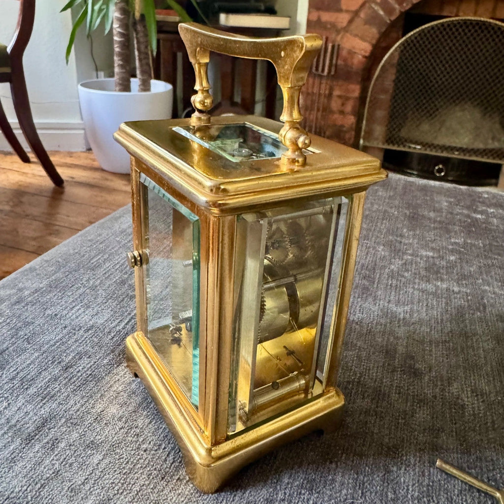 Antique French Gilt Brass Carriage Clock 8 Day Timepiece Serviced Working - Mahn and Co Clock Repairs