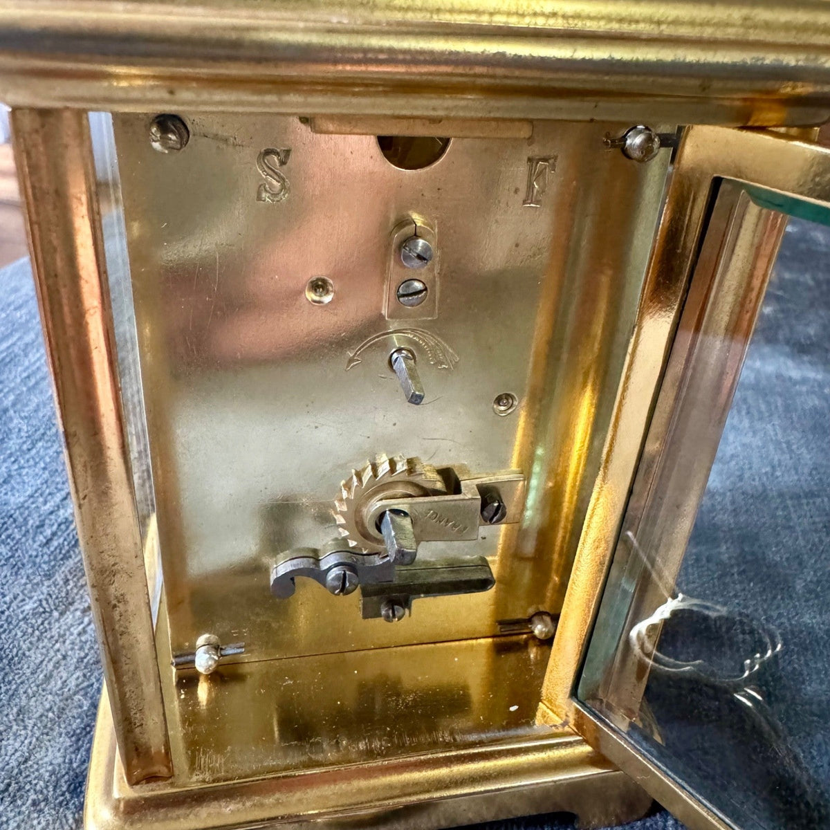 Antique French Gilt Brass Carriage Clock 8 Day Timepiece Serviced Working - Mahn and Co Clock Repairs