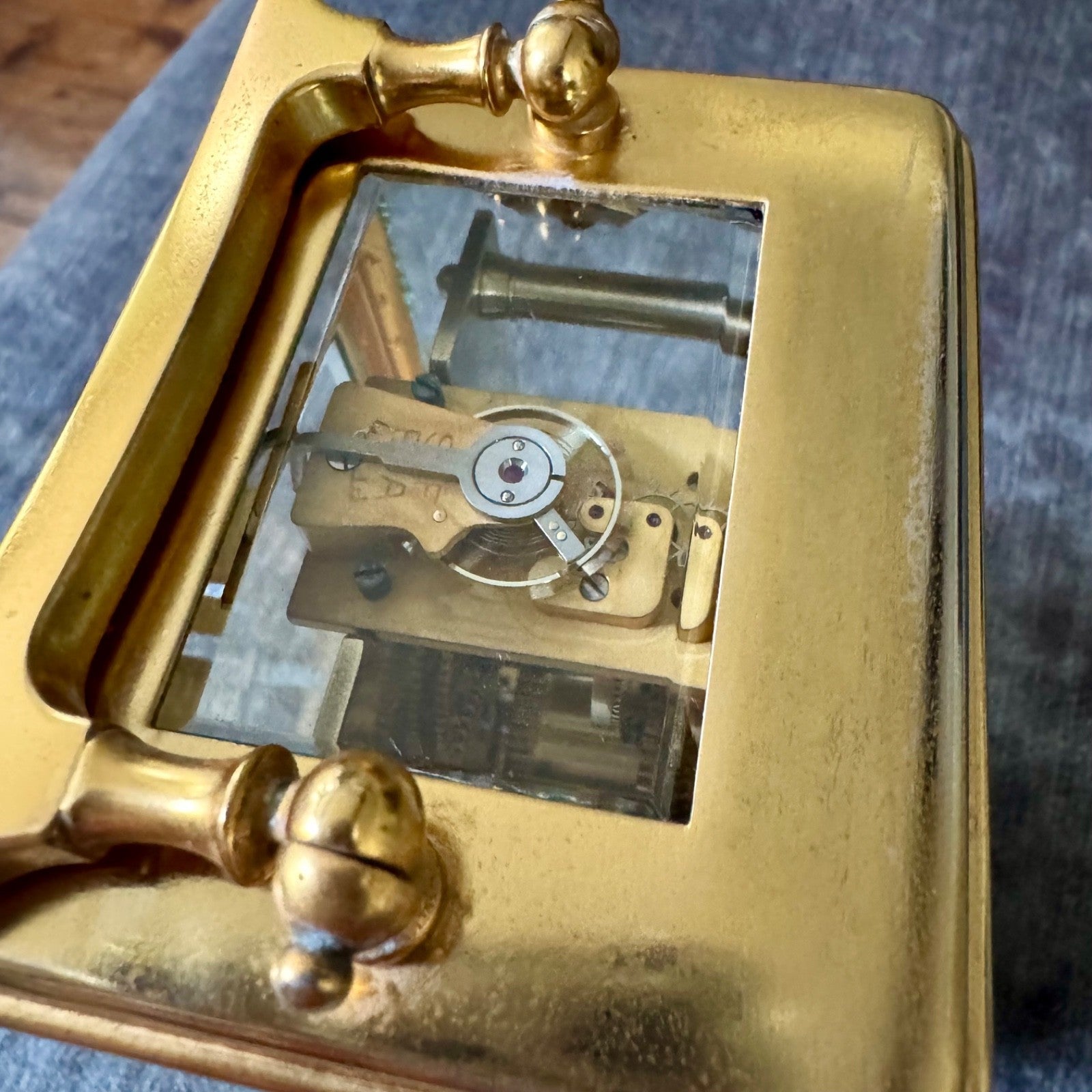 Antique French Gilt Brass Carriage Clock 8 Day Timepiece Serviced Working - Mahn and Co Clock Repairs