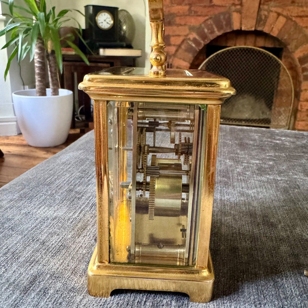 Antique French Gilt Brass Carriage Clock 8 Day Timepiece Serviced Working - Mahn and Co Clock Repairs