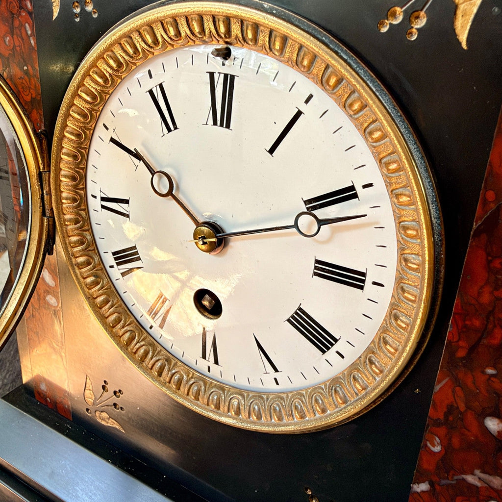 Antique French Japy Freres Slate Marble Mantel Clock Serviced c1880 - Mahn and Co Clock Repairs