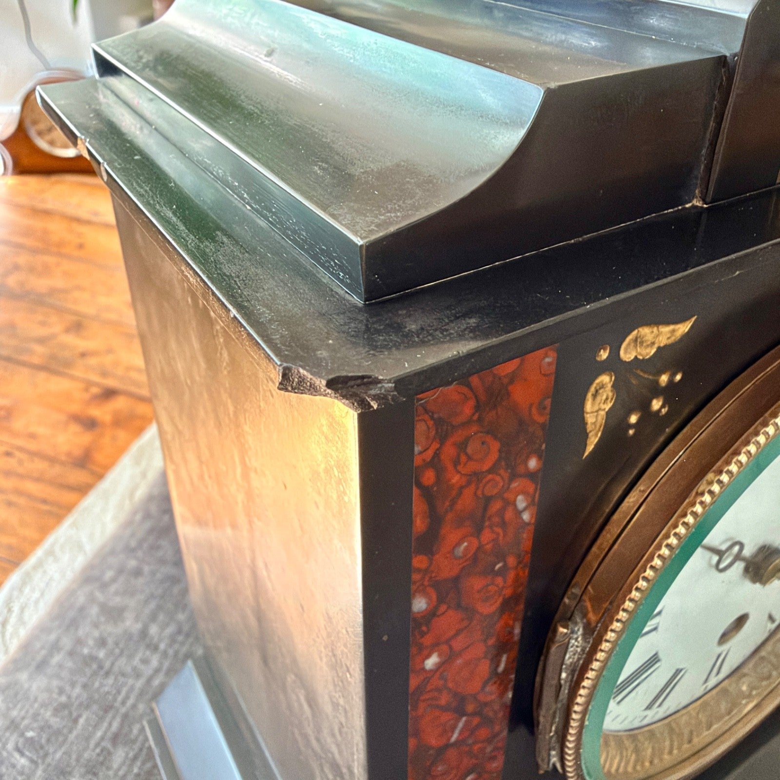 Antique French Japy Freres Slate Marble Mantel Clock Serviced c1880 - Mahn and Co Clock Repairs