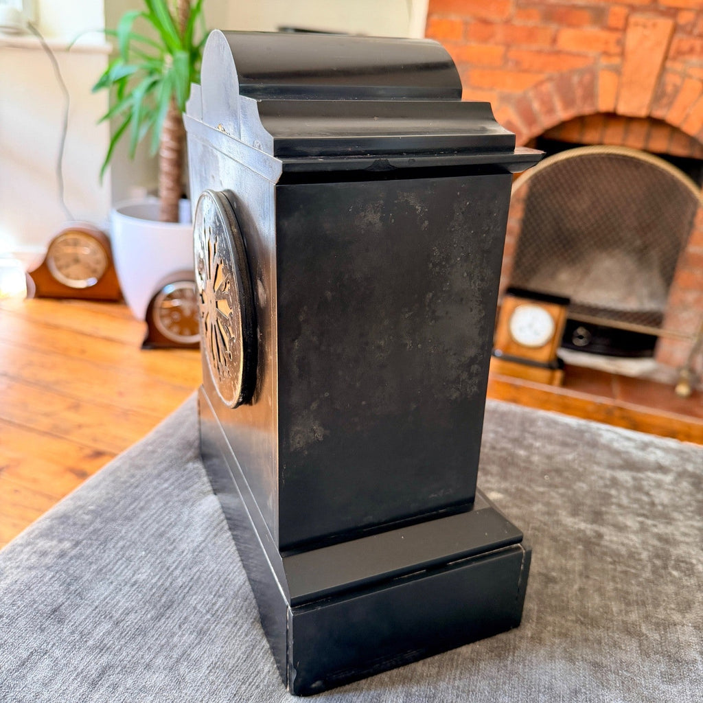 Antique French Japy Freres Slate Marble Mantel Clock Serviced c1880 - Mahn and Co Clock Repairs