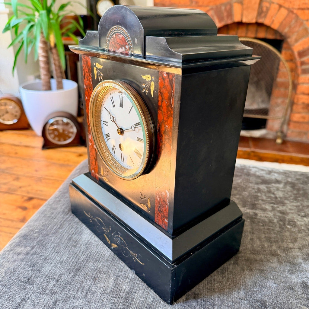Antique French Japy Freres Slate Marble Mantel Clock Serviced c1880 - Mahn and Co Clock Repairs