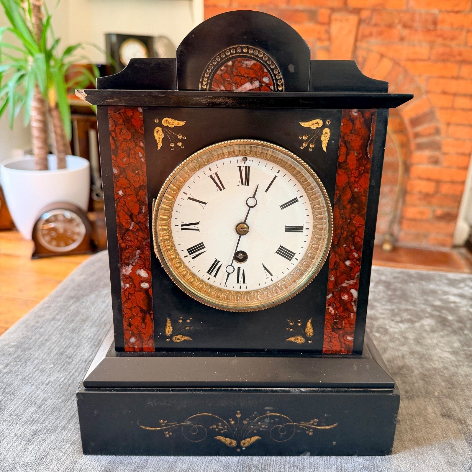 Antique French Japy Freres Slate Marble Mantel Clock Serviced c1880 - Mahn and Co Clock Repairs
