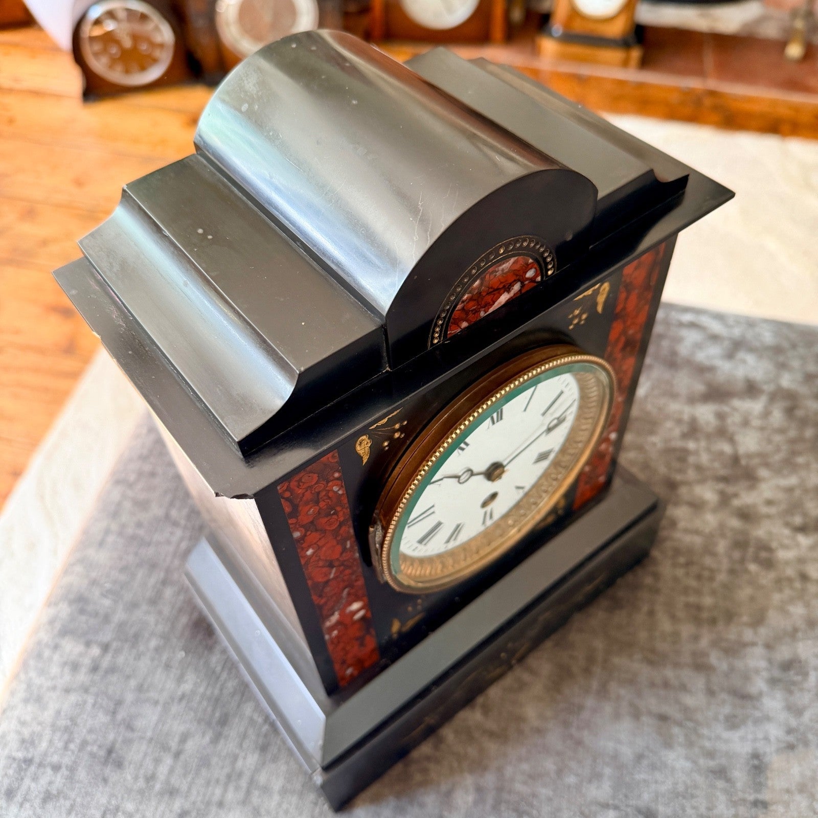 Antique French Japy Freres Slate Marble Mantel Clock Serviced c1880 - Mahn and Co Clock Repairs