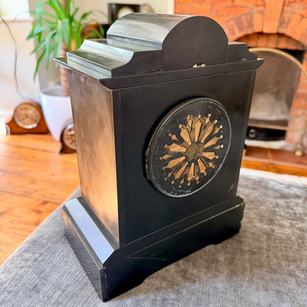 Antique French Japy Freres Slate Marble Mantel Clock Serviced c1880 - Mahn and Co Clock Repairs