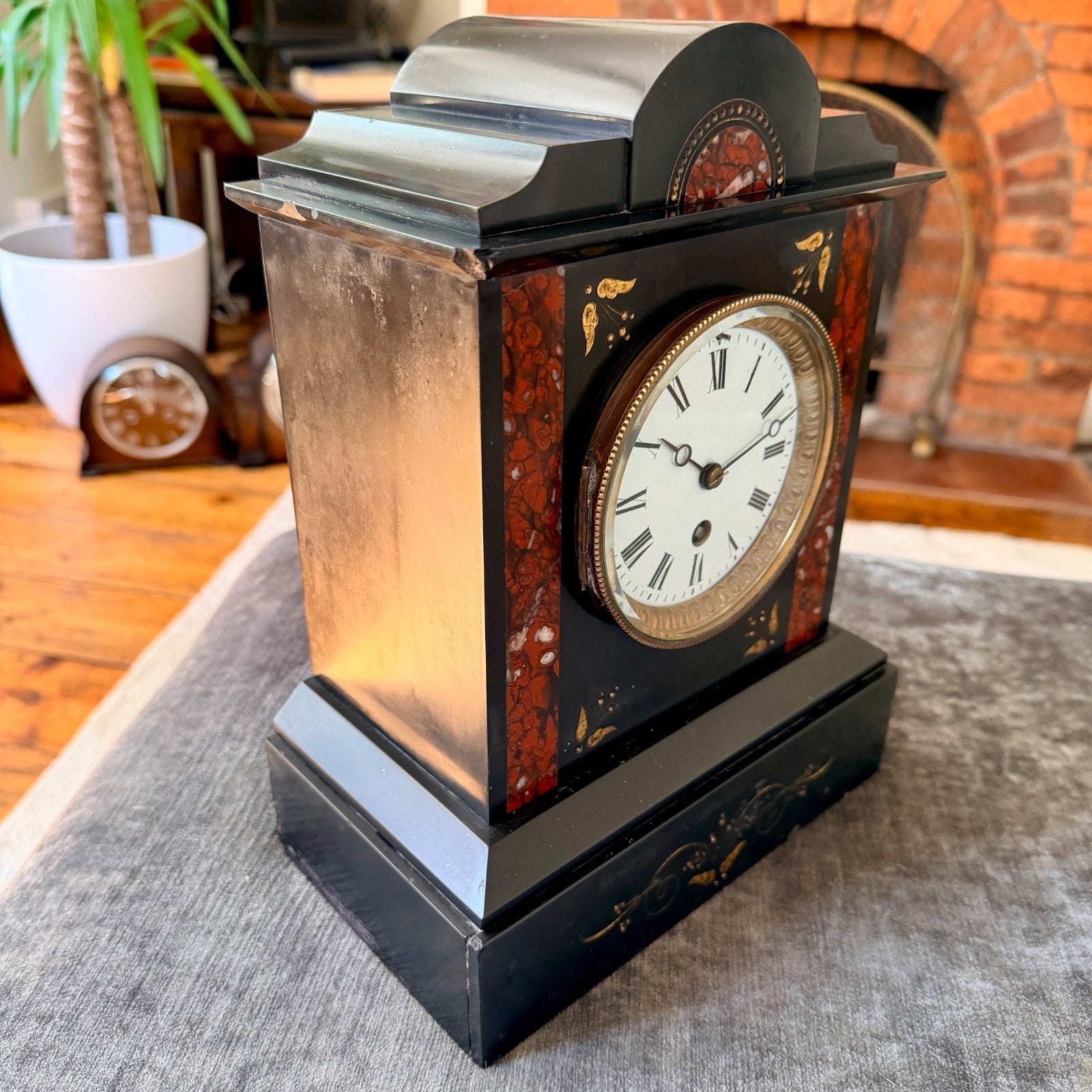 Antique French Japy Freres Slate Marble Mantel Clock Serviced c1880 - Mahn and Co Clock Repairs