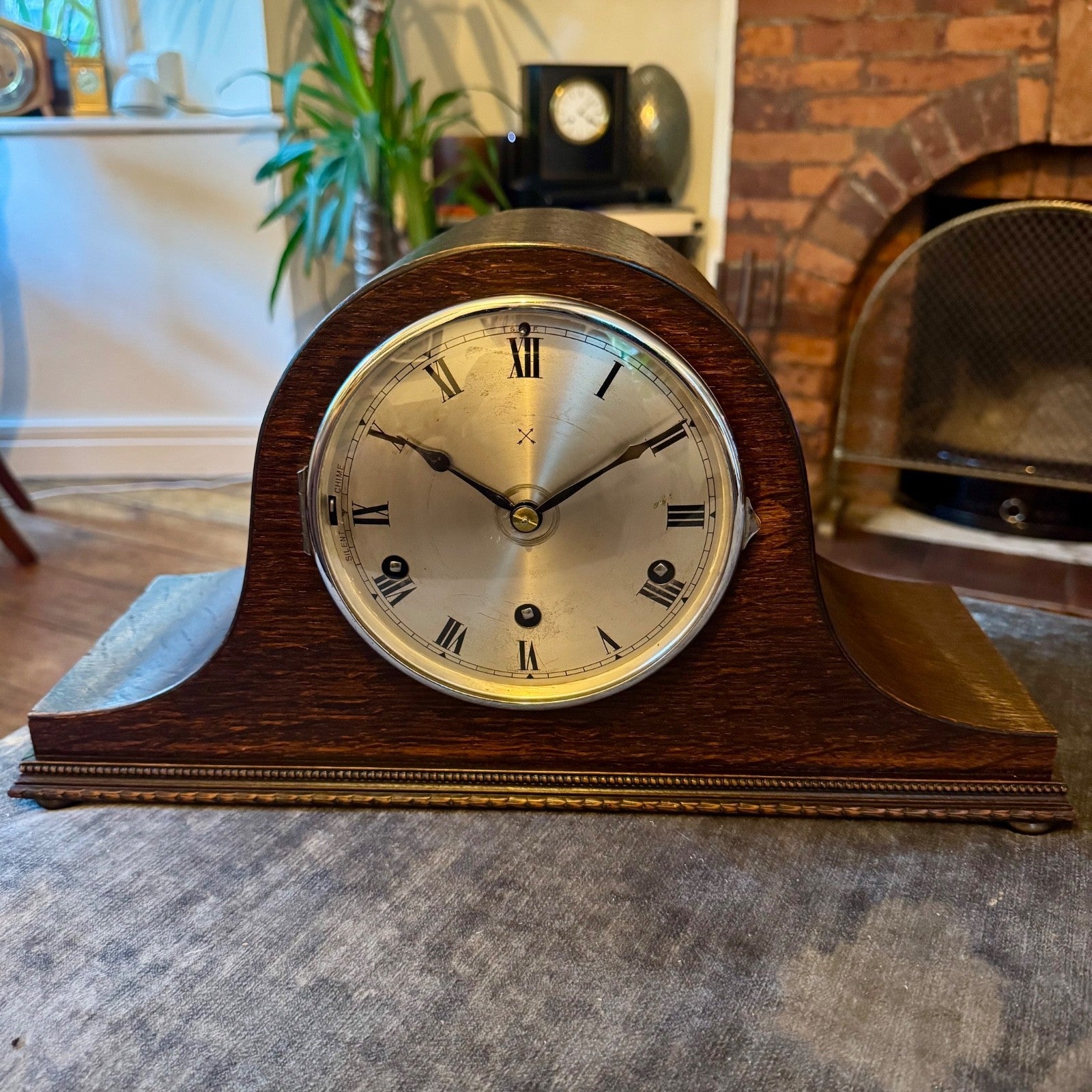 Antique HAC Westminster Chiming Mantel Clock c1930 Oak Napoleon Hat - Mahn and Co Clock Repairs