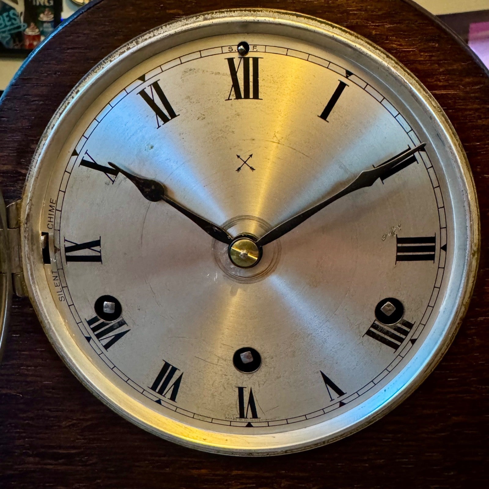Antique HAC Westminster Chiming Mantel Clock c1930 Oak Napoleon Hat - Mahn and Co Clock Repairs