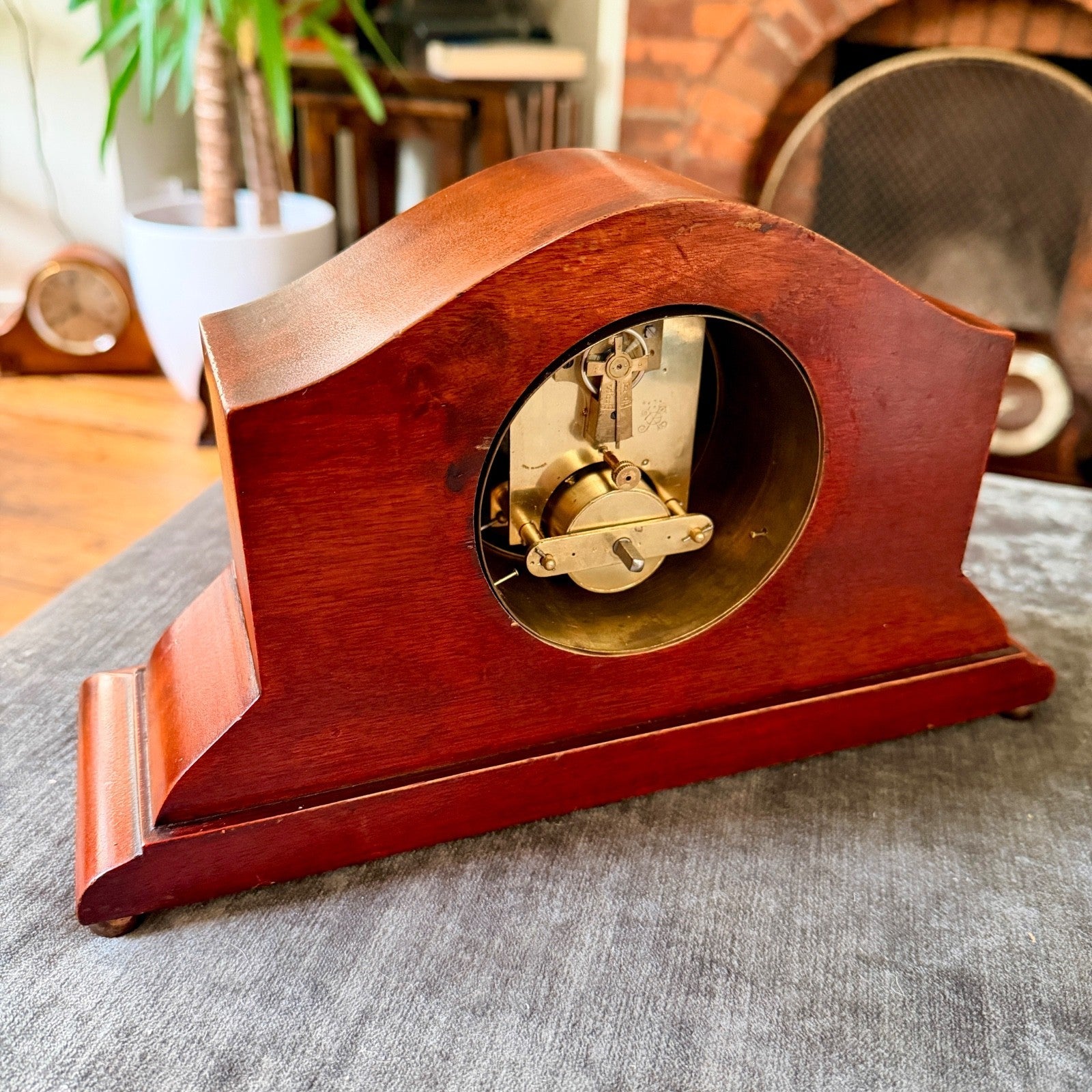 Antique Japy Frères Sheraton Revival Marquetry Mantel Clock Serviced Working - Mahn and Co Clock Repairs