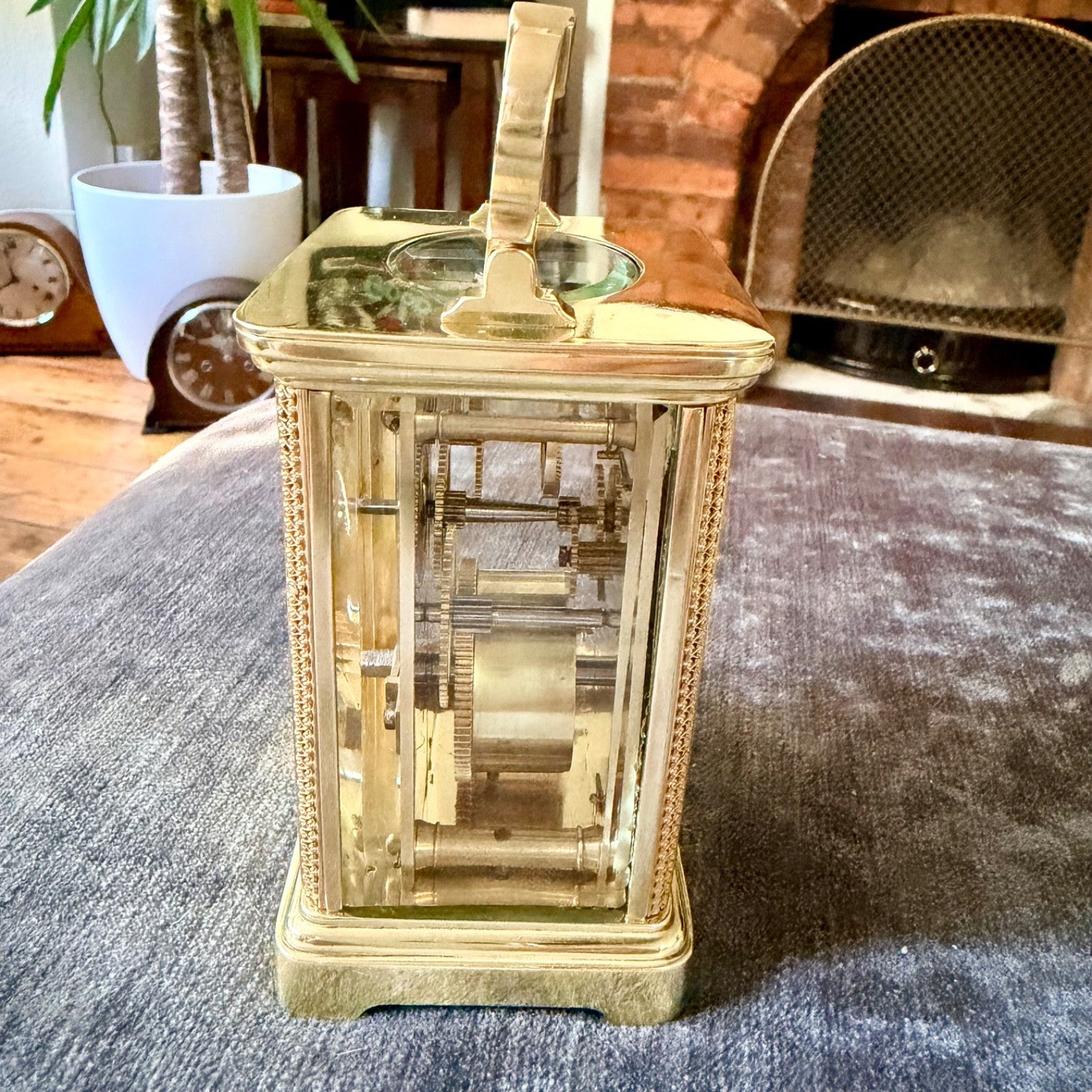 Antique Ornate Brass Carriage Clock Enamel Dial 8 Day Serviced c1900 - Mahn and Co Clock Repairs