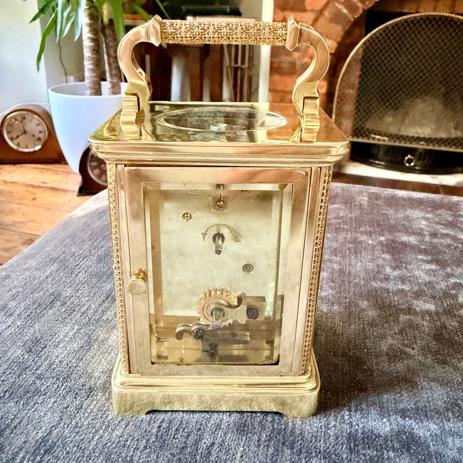 Antique Ornate Brass Carriage Clock Enamel Dial 8 Day Serviced c1900 - Mahn and Co Clock Repairs