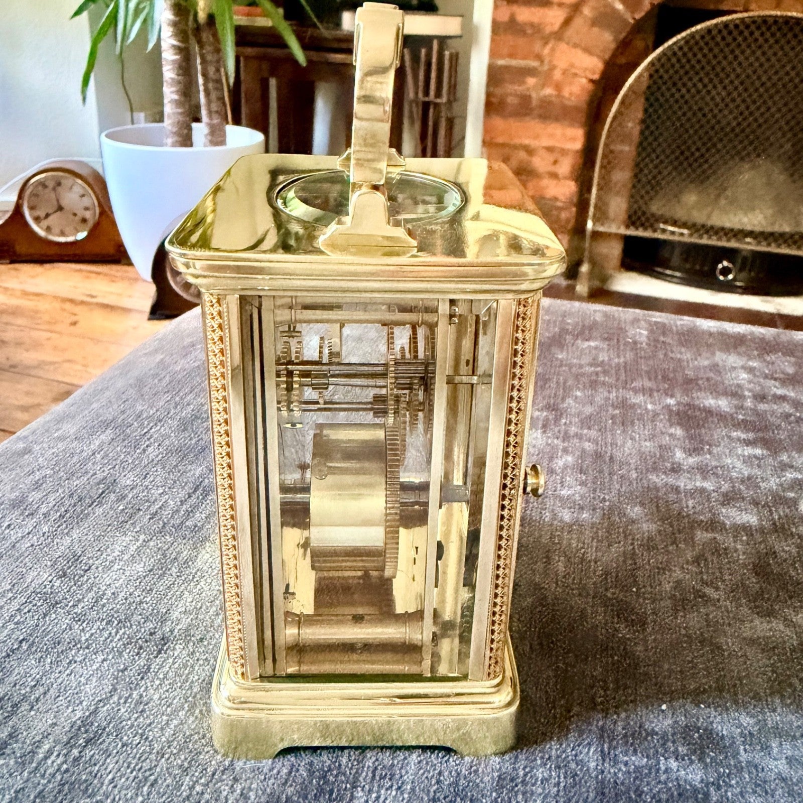Antique Ornate Brass Carriage Clock Enamel Dial 8 Day Serviced c1900 - Mahn and Co Clock Repairs
