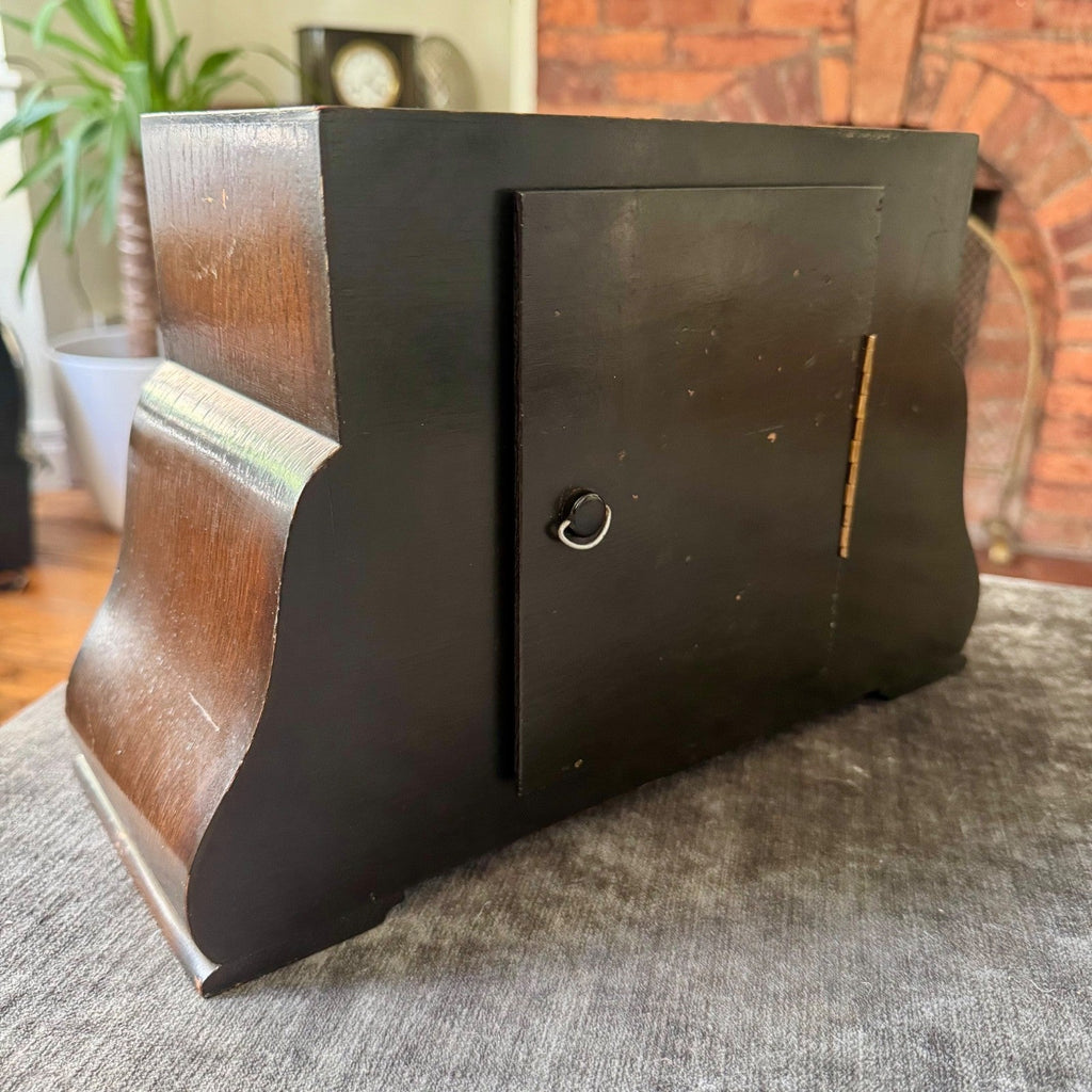 Bentima Art Deco Oak Mantel Clock Twin Train Gong Strike Fully Serviced - Mahn and Co Clock Repairs
