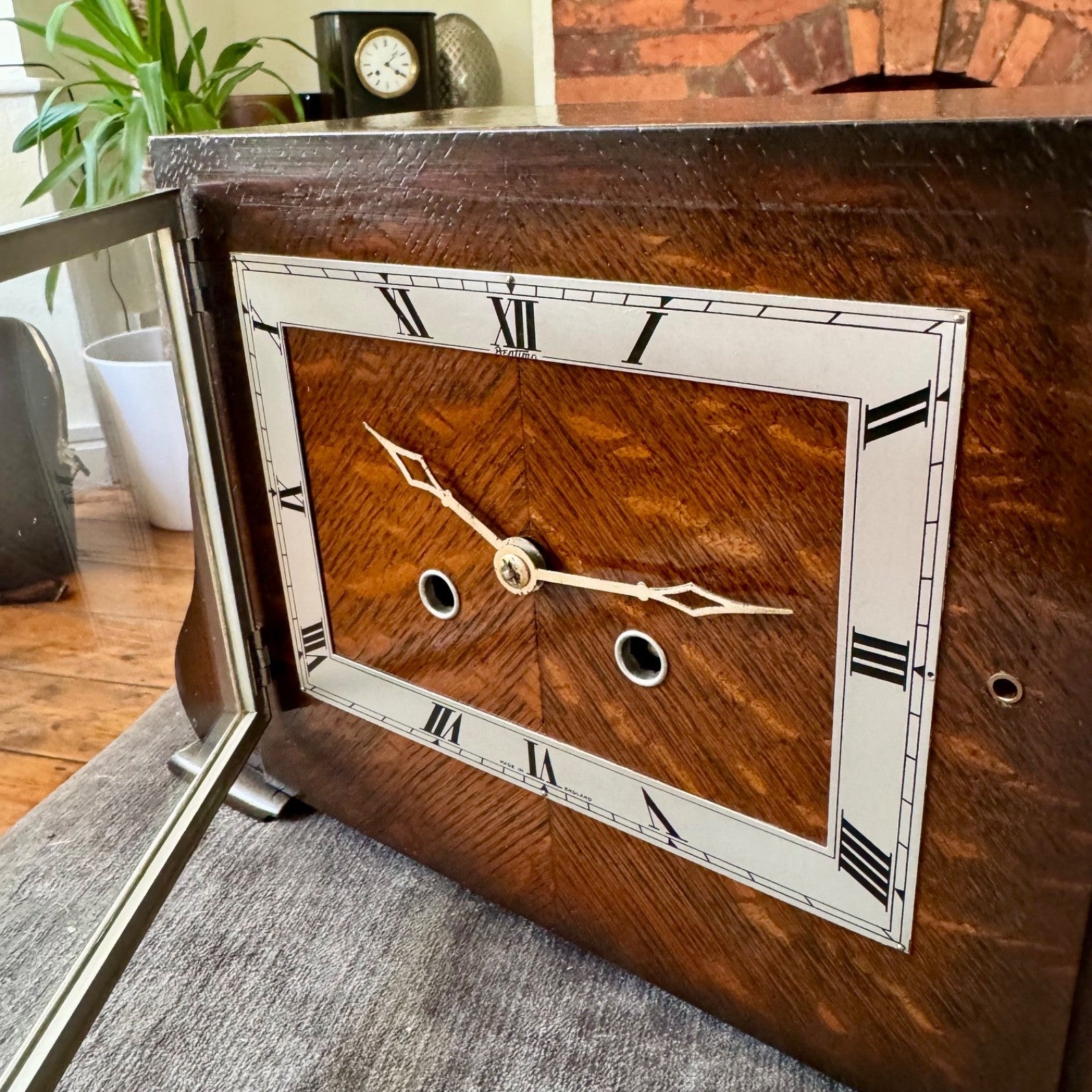 Bentima Art Deco Oak Mantel Clock Twin Train Gong Strike Fully Serviced - Mahn and Co Clock Repairs