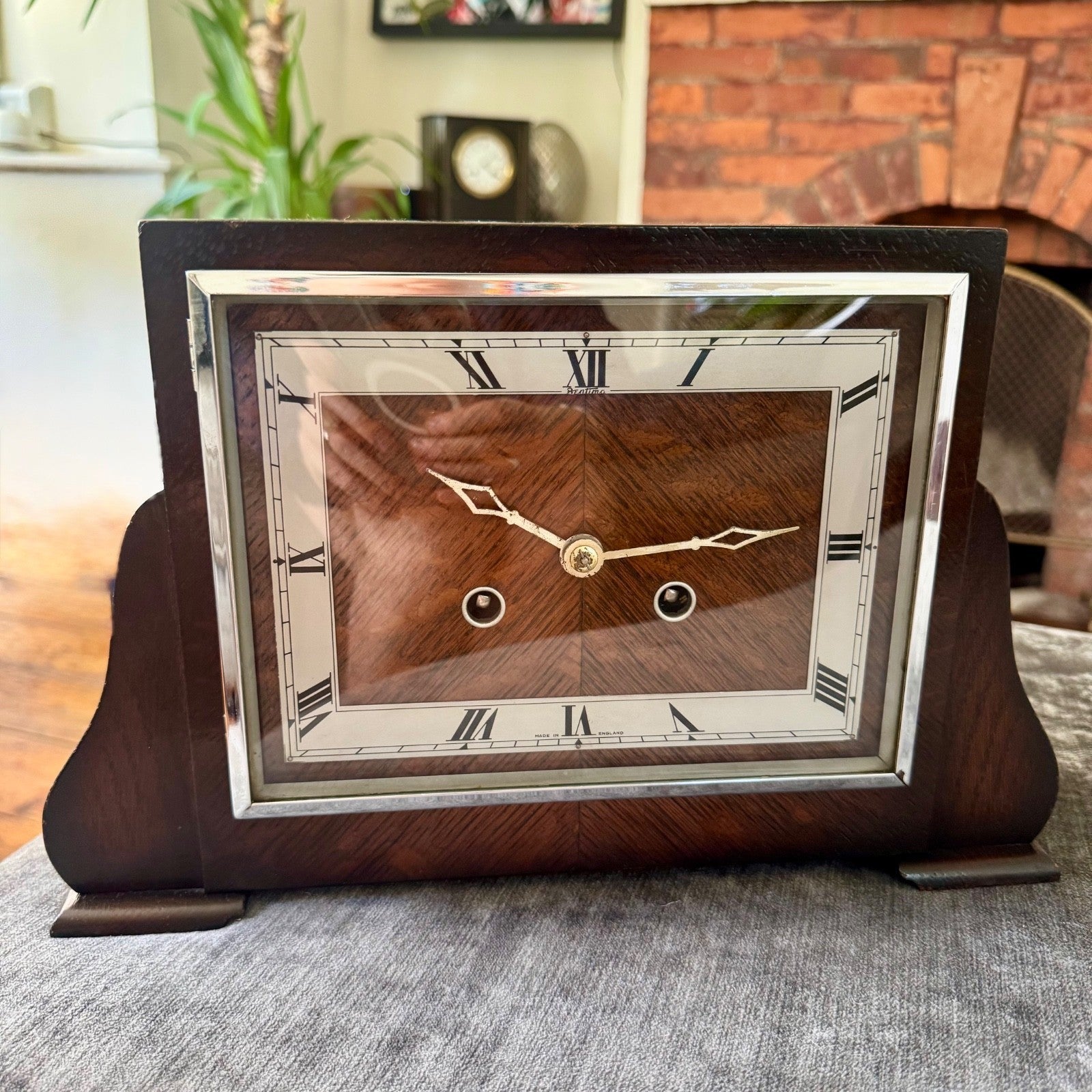 Bentima Art Deco Oak Mantel Clock Twin Train Gong Strike Fully Serviced - Mahn and Co Clock Repairs