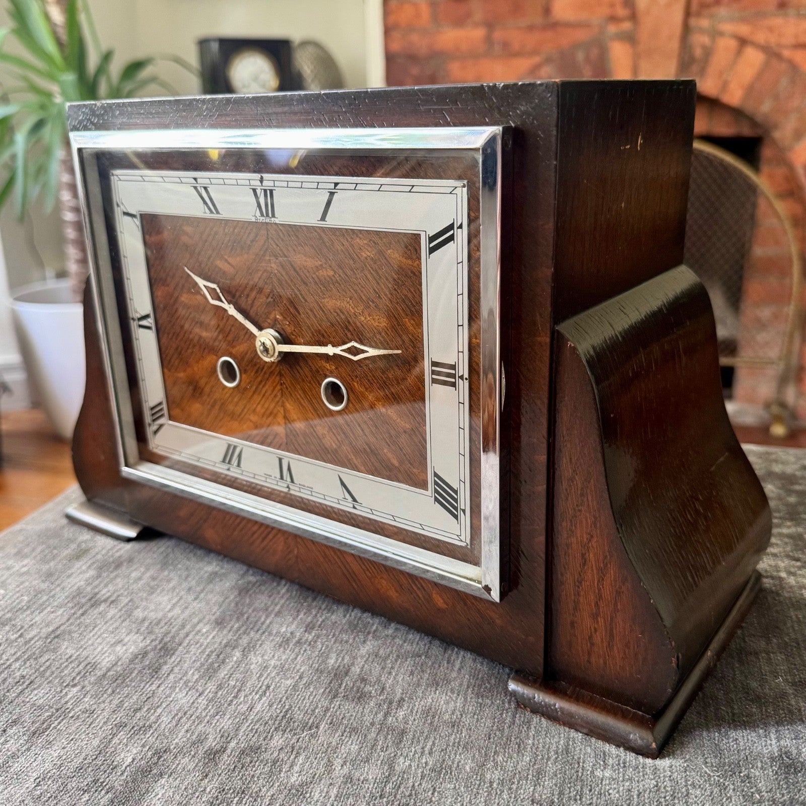 Bentima Art Deco Oak Mantel Clock Twin Train Gong Strike Fully Serviced - Mahn and Co Clock Repairs