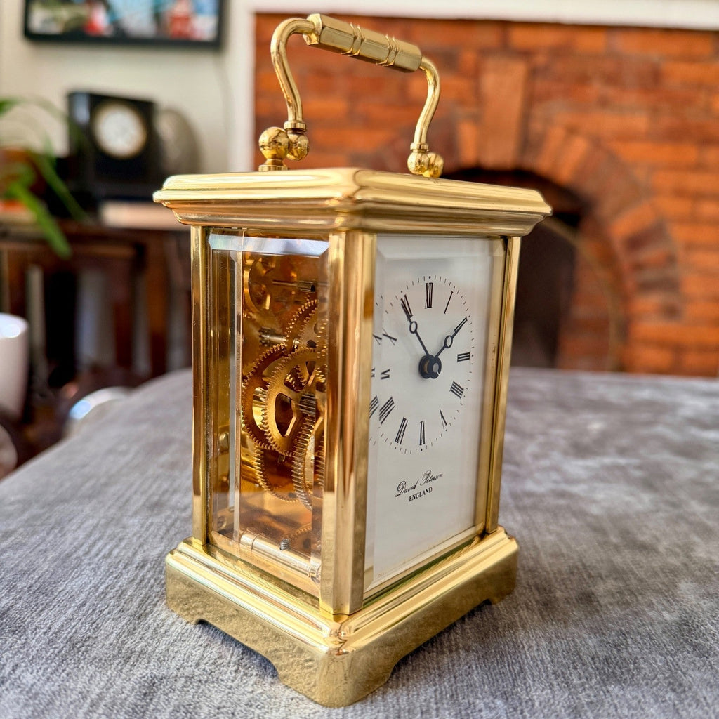 David Peterson DP/BT Boîte 8 Day Mechanical Carriage Clock 11 Jewel Serviced - Mahn and Co Clock Repairs