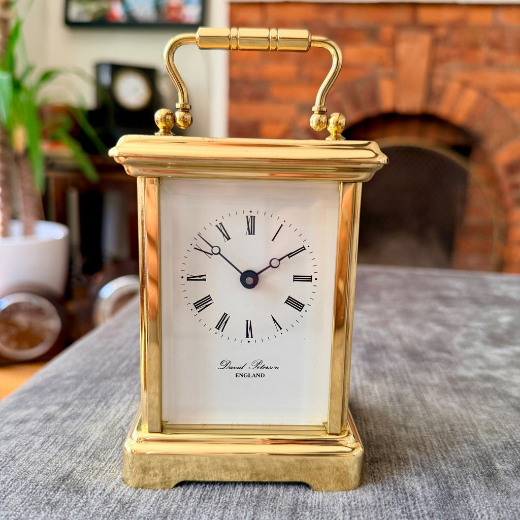 David Peterson DP/BT Boîte 8 Day Mechanical Carriage Clock 11 Jewel Serviced - Mahn and Co Clock Repairs