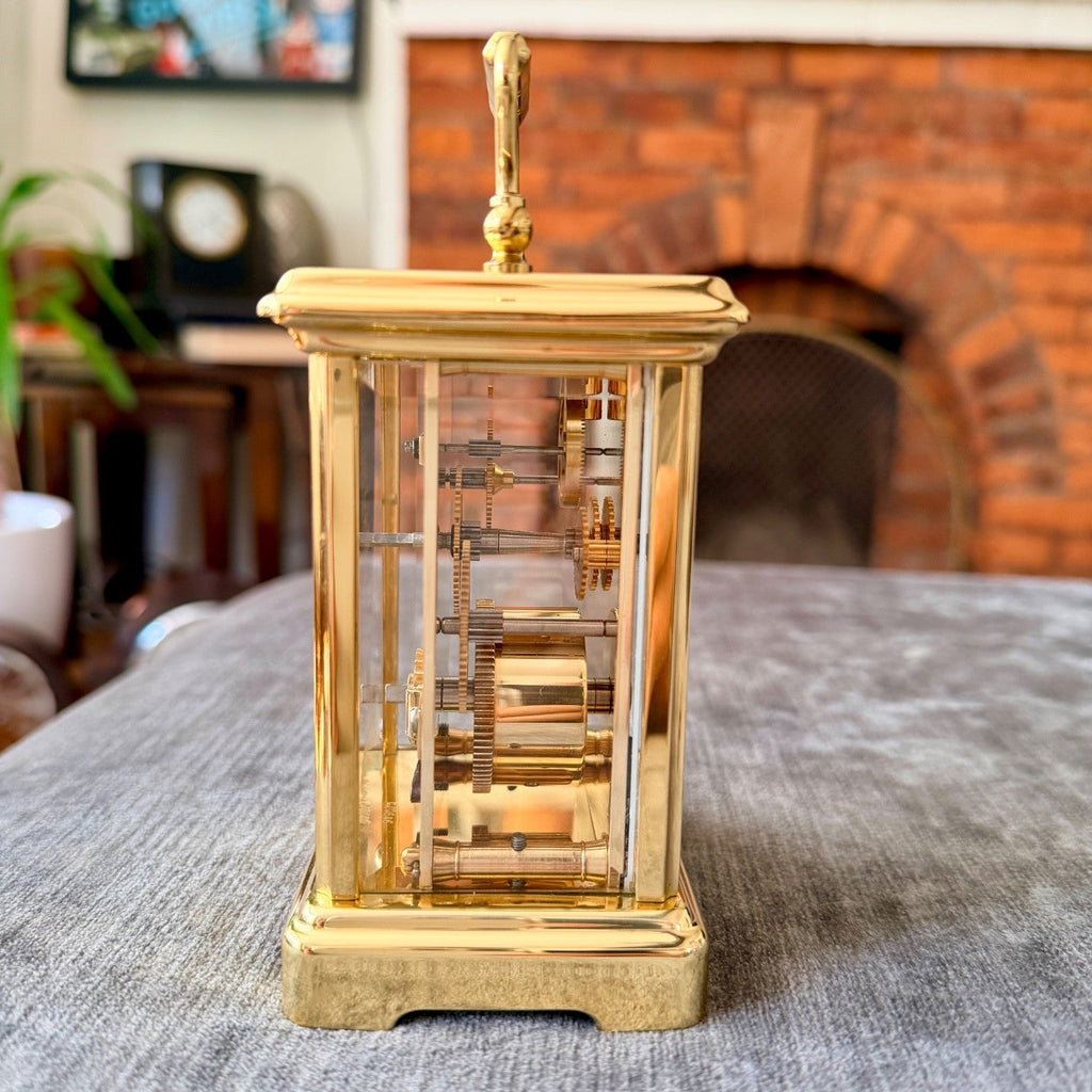 David Peterson DP/BT Boîte 8 Day Mechanical Carriage Clock 11 Jewel Serviced - Mahn and Co Clock Repairs