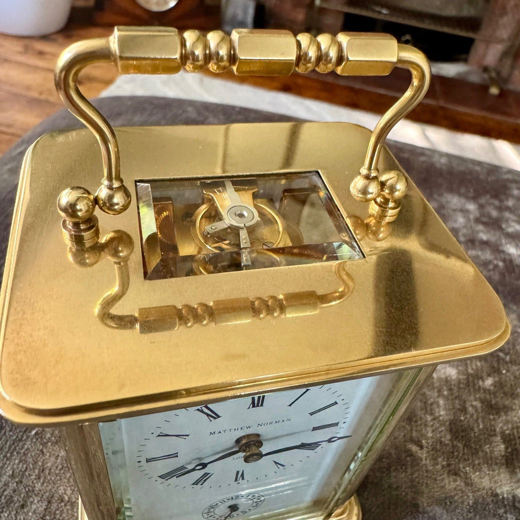 Matthew Norman 1754A Swiss Brass Carriage Clock Alarm 8 Day Serviced Working - Mahn and Co Clock Repairs
